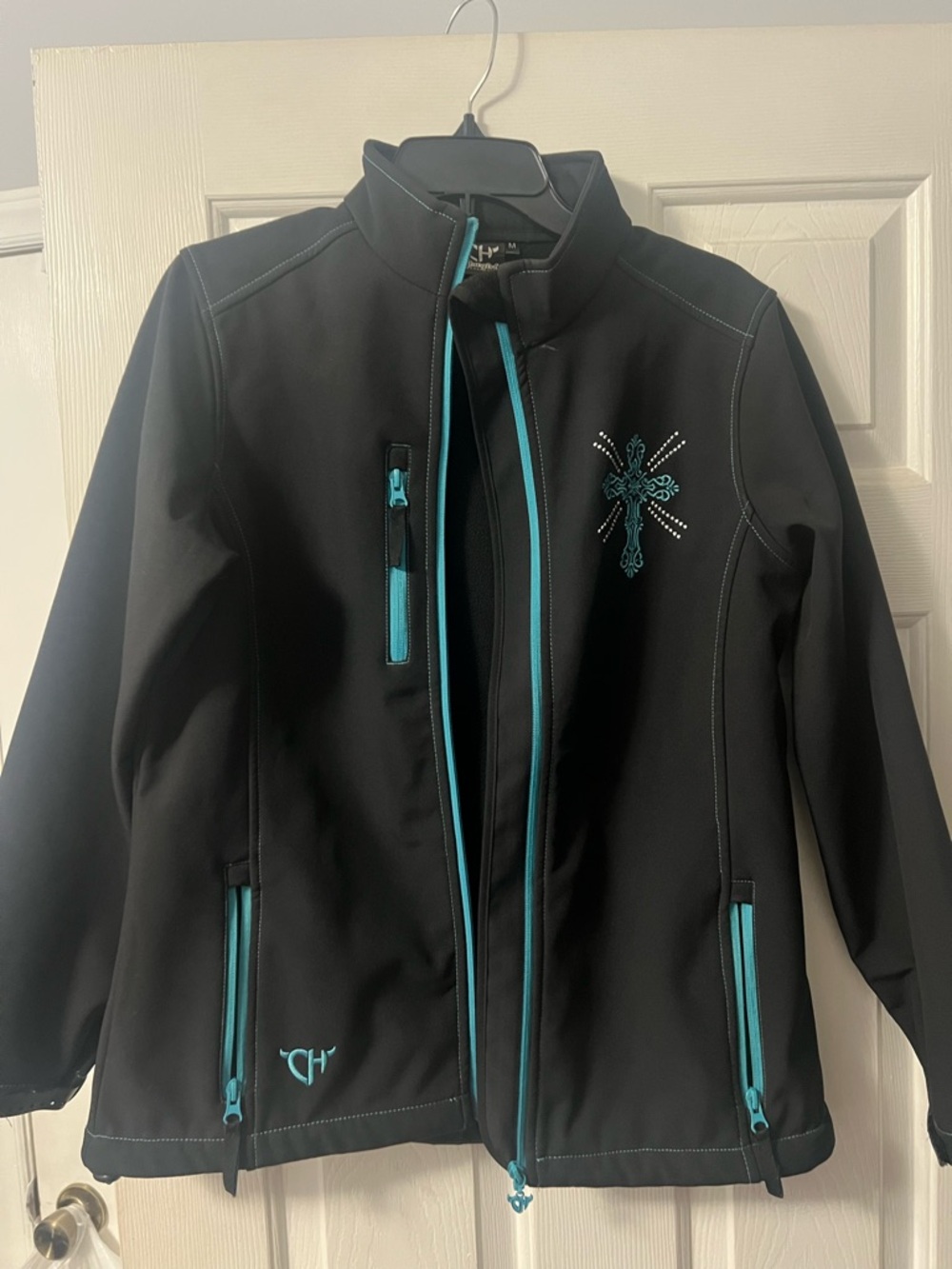 CH Black Softshell Jacket with Teal Accents